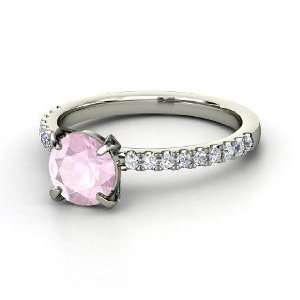  Candace Ring, Round Rose Quartz Platinum Ring with Diamond 