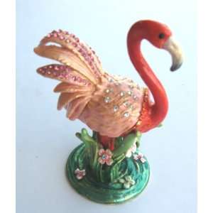  Flamingo Enameled Jeweled Box In laid Czech Crystals