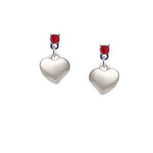  Small 2 D Silver Puffy Heart Red Swarovski Charm Earrings 