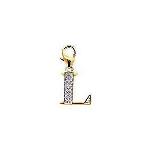  Letter L, 14K Yellow Gold Diamond Charm Jewelry