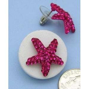  Sea Creature Starfish Pink Crystal Stone Earrings 