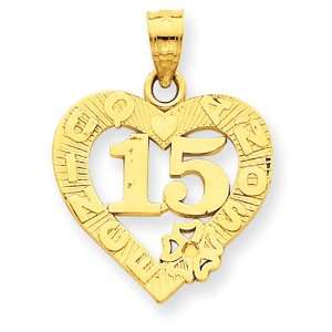  14k Gold 15 in Quince Anos Heart Frame Pendant Jewelry