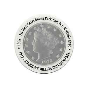   5m West Coast Buena Park Coin Expo 04/98 1913 V Nickel Round Die Cut