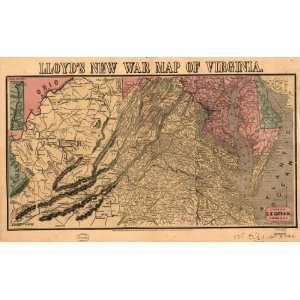  1862 Civil War Lloyds new war map of Virginia.