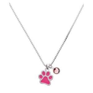  Hot Pink Paw Charm Necklace with Light Pink Swarovski Crys Jewelry