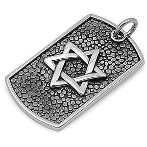  Steel Pendant   Dog Tag with Star of David Jewelry