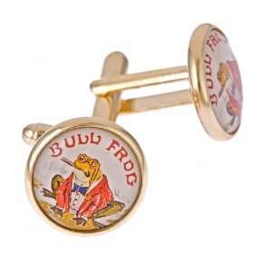 JJ Weston gold plated Smoking Bullfrog frog and cigar cufflinks with 