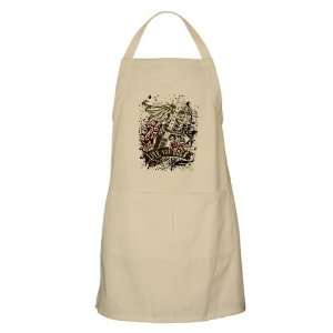  Apron Khaki Live For Rock Guitar Skull Roses and Flames 