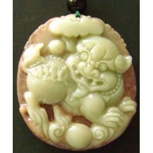    Chinese Two Layer Stone Lion Dragon Pendant 
