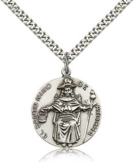 St. 925 Silver Saint Santo Niño de Atocha Medal Necklac  