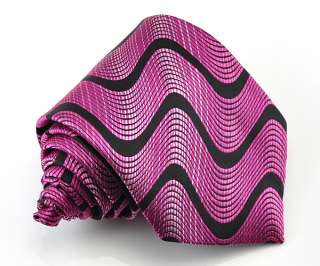   Jacquard Woven silk Mens Tie Ripples necktie set Cufflinks Pink 147