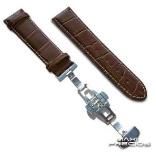 22mm Brown Leather Watch Strap Band Butterfly CROCO  