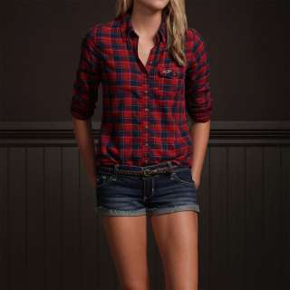   BY Abercrombie Womens Red/Navy Plaid Shirt Top Camisa New Authentic M