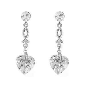   Quality Charming Heart Earrings with Silver Swarovski Crystal (3492