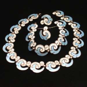 Margot de Taxco Set Necklace Bracelet Earrings Sterling Silver Enamel 