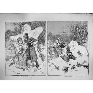  1892 WARM EMBRACE ROMANCE SNOW ACCIDENT OLD PRINT