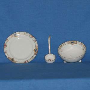 Nippon hand painted footed bowl w/ ladle & saucer   3pc  