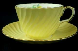 Aynsley SIMPLE BEAUTY Yellow Ribbing Floral ENGLISH Bone China TEA CUP 