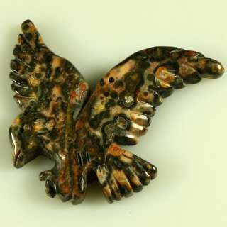 Z248 Carved Leopard skin jasper eagle pendant bead  