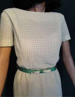 Sweetest 60s Vintage Green & White Spring Dress B36  