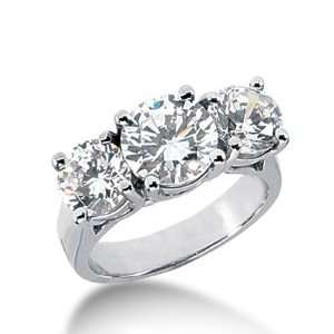 4 Ct Diamond Engagement Ring Round Prong Three Stone 14k 