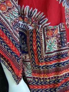 VTG 70s M L Caftan Dashiki Tunic Top Mini Dress Hippie Festival Red 