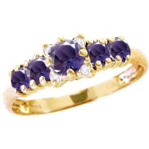  Gold Five Stone Gem and Diamond Ring Iolite, size5.5 diViene Jewelry