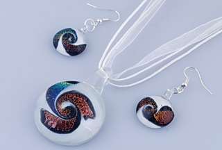 6sets Round Volute Lampwork Murano Dichroic Foil Glass Necklaces 