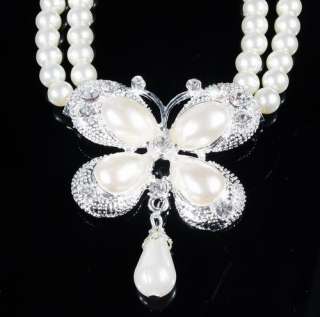 butterfly charm white bridal imitate pearl necklace earring jewelry 