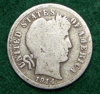 1914 Silver Barber Dime   Good   G   #1058  