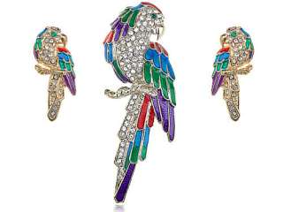 Colorful Green Red Purple Crystal Rhinestone Parrot Brooch Family 