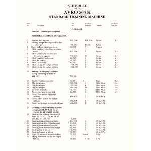  Avro 504 Aircraft Schedule Spare Parts Manual Sicuro 