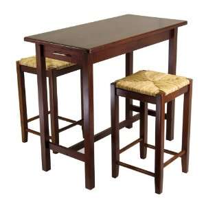 3pc Kitchen Island Table with 2 Rush Seat Stools; 2 cartons  