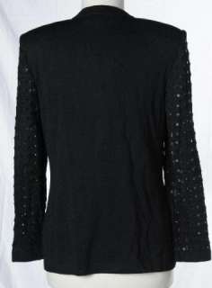 St. John Evening Sequin Sparkle Black Knit Sweater Elegant Rhinestone 