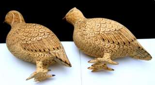 Phenomenal Carved Wood Quail Pair Birds Signed Artist  
