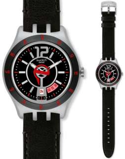 NEW Swatch YTS402 Mens Black Dial Leatherette Watch  