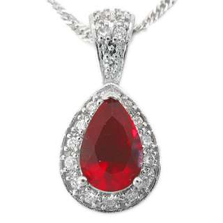CHRISTMAS GIFT JEWELRY PEAR CUT RED GARNET WHITE GOLD GP RUBY PENDANT 