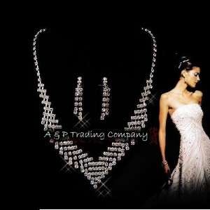 1309 Wedding/Bridal Clear Crystal Necklace Earrings Set  