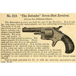  1890 Ad No. 219 The Defender 7 Shot Revolver American 