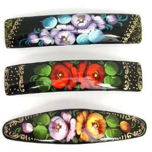  3 Russian Hand Painted Barrettes Hair Clips (0736 