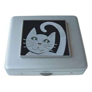  Black Kitty Cat Mirror Pill Box