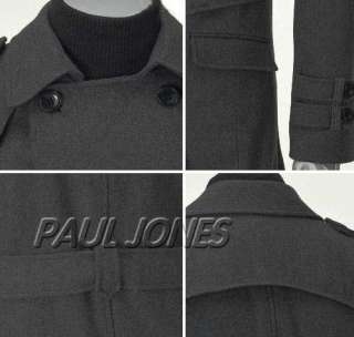 Mens Slim Fit UK Style Double pea Belt Coat long Jacket Overcoat jk0 