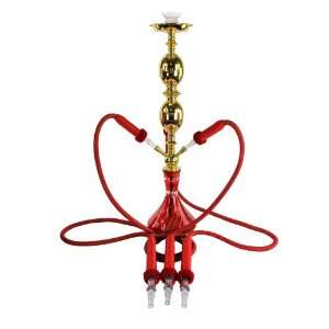  New 3 Hose 31 Red Hookah Glass Base Gold Stem and Extras 