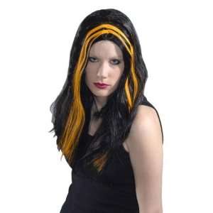  Long Black and Orange Streaked Witch Wig Goth Streaks 