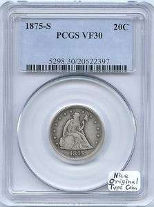 1875 S Twenty Cent PCGS VF 30 Nice Original Type Coin  