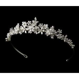  Silver & White Pearl Floral Bridal Tiara HP 8452 Beauty