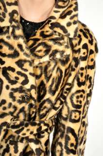   60s Faux Fur LEOPARD SWING Mod Boho Hippie PEA Coat Jacket S/M  