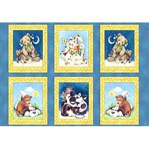 Kitty Play Block Panel Blue Fabric By The Panel