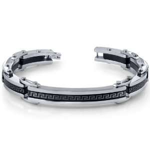 Urban Sophistication Mens Black and Silver tone Stainless Steel Greek 