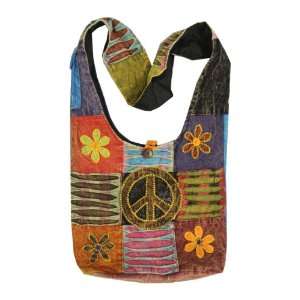 Hobo Hippie Gypsy Recycled Patch Work Peace Floral Sling Crossbody Bag 